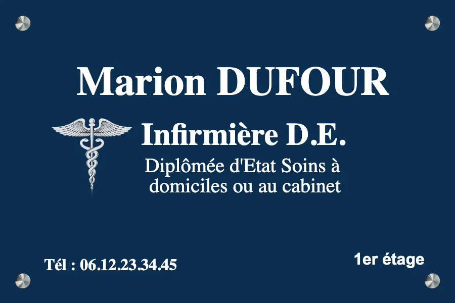 Plaque infirmier libéral aluminium bleu