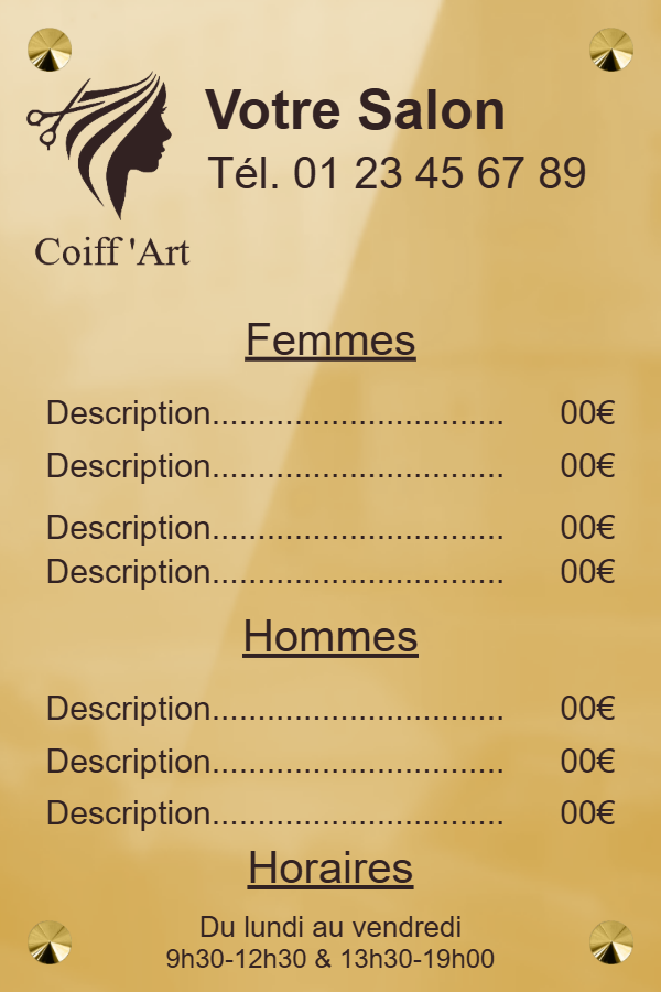 Panneau horaire d'ouverture en laiton poli miroir - en Laiton poli miroir - taille 200x300 mm - Laiton poli miroir • 200x300 mm • Vis avec cache-vis