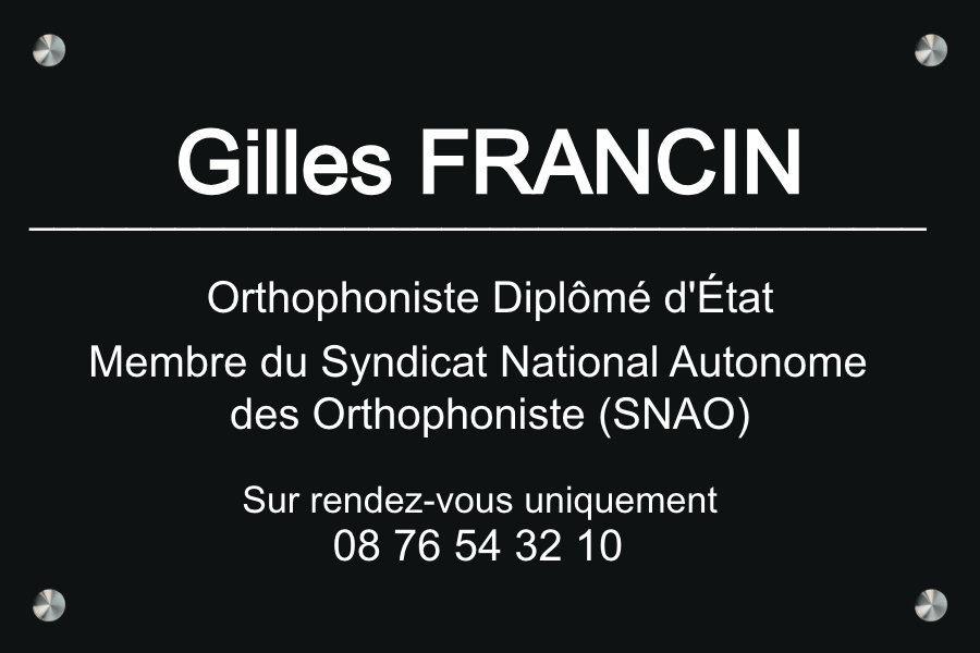 Plaque Orthophoniste - en Aluminium noir - taille 300x200 mm - Aluminium noir • 300x200 mm • Entretoises