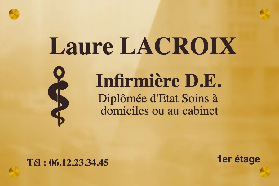 Plaque infirmier libéral - en Laiton poli miroir - taille 300x200 mm - Laiton poli miroir • 300x200 mm • Entretoises