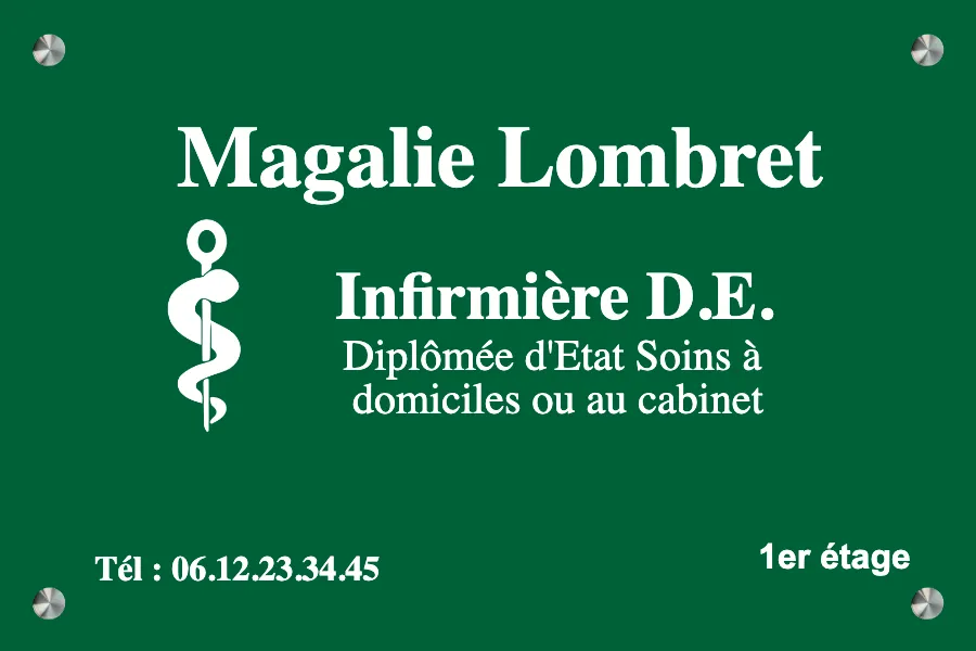 Plaque infirmier libéral - en Aluminium vert - taille 300x200 mm - Aluminium vert • 300x200 mm • Entretoises