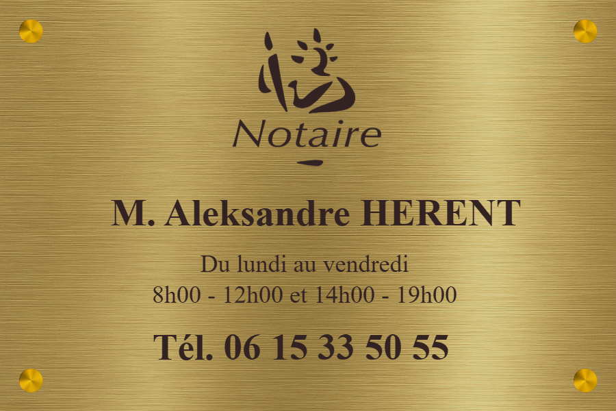 plaque notaire - en Laiton brossé - taille 300x200 mm - Laiton brossé • 300x200 mm • Entretoises