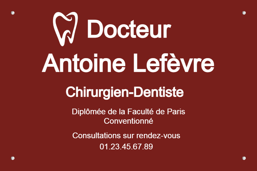 Plaque Dentiste - Plaque personnalisée - en aluminium rouge