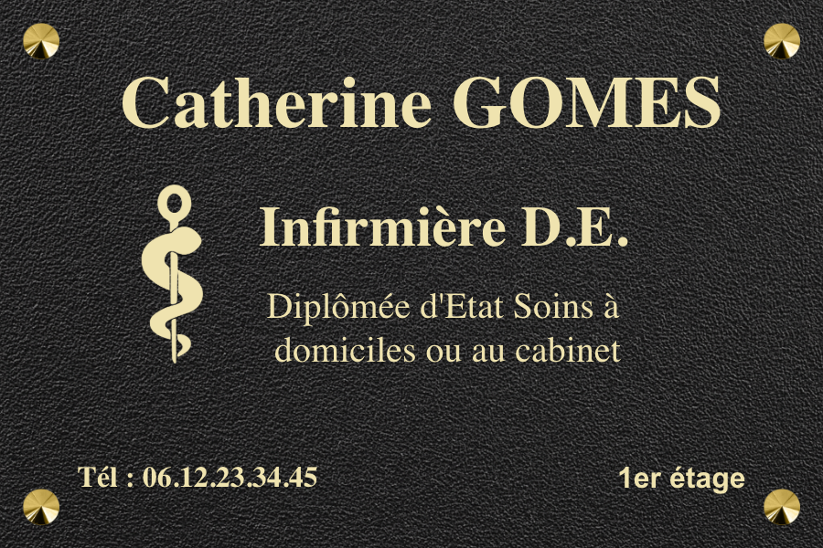 Plaque infirmier libéral - Plaque personnalisée - en RAL Noir structure