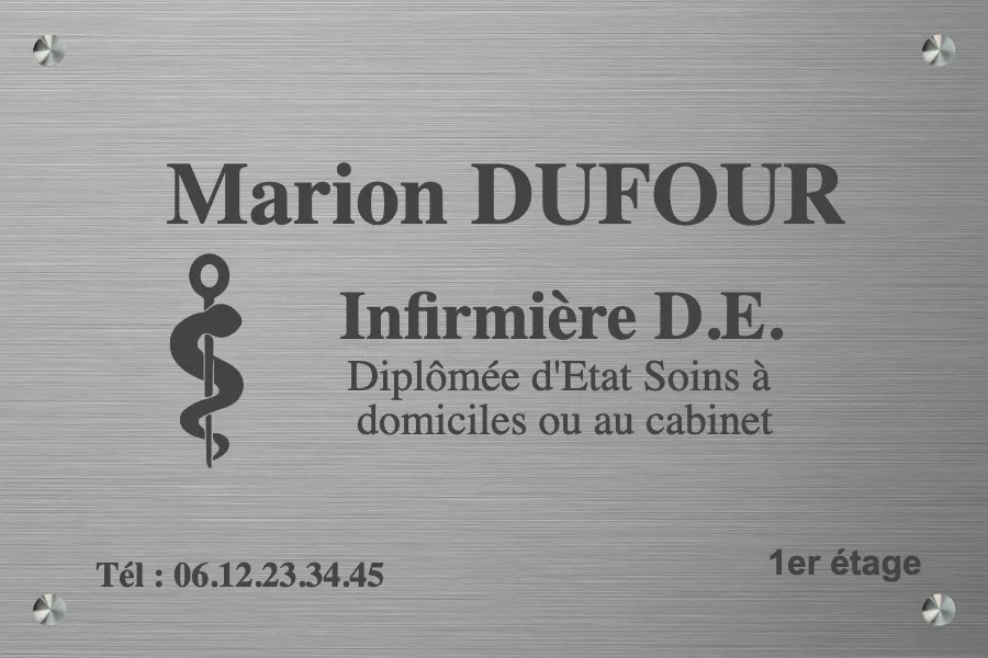 Plaque infirmier libéral - Plaque personnalisée - en aluminium gris