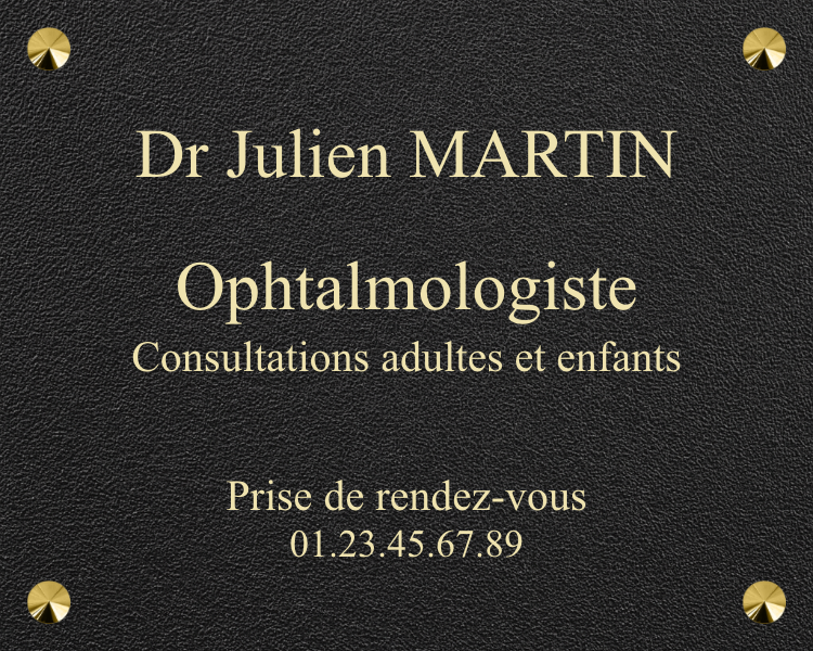 Plaque Ophtalmologiste - Plaque personnalisée - en RAL Noir structure