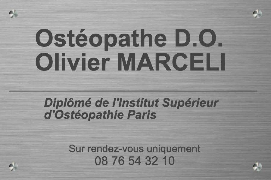 Plaque ostéopathe - Plaque personnalisée - en aluminium gris
