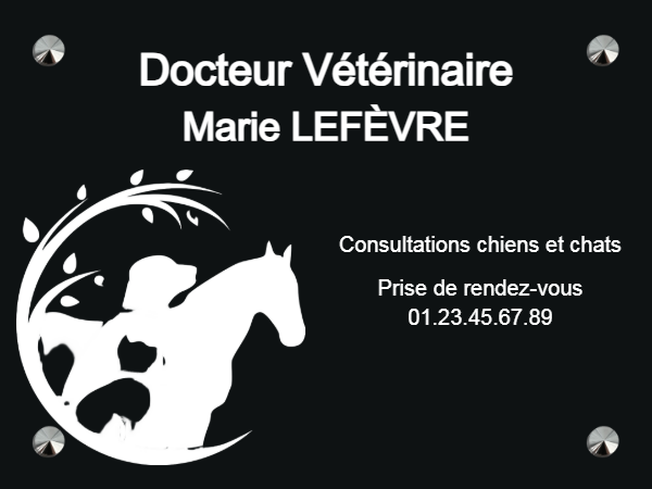 Plaque Vétérinaire - en Aluminium noir - taille 200x150 mm - Aluminium noir • 200x150 mm • Vis avec cache-vis