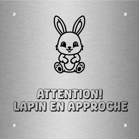 Attention lapin en approche - Plaque personnalisée - en inox