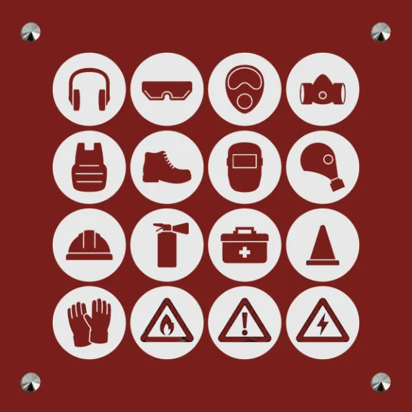 Consignes sécurité - en Aluminium rouge - taille 200x200 mm - Aluminium rouge • 200x200 mm • Vis avec cache-vis