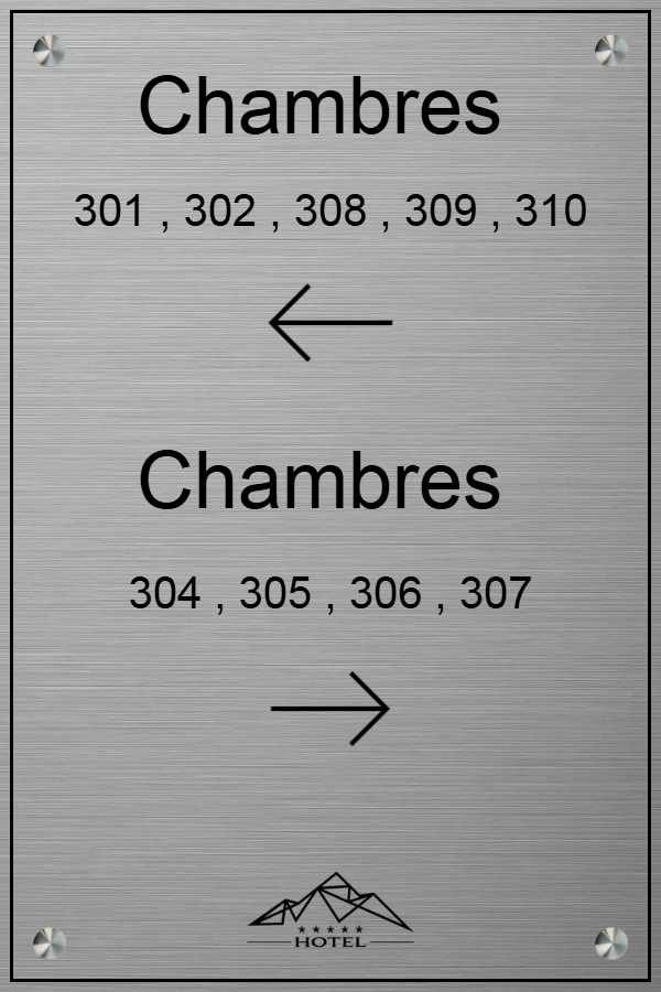 Plaque directionnelle de couloirs hotels - en Plastiqueeffetinoxbrosse - taille 200x300 mm - Plaque directionnelle de couloirs hotels