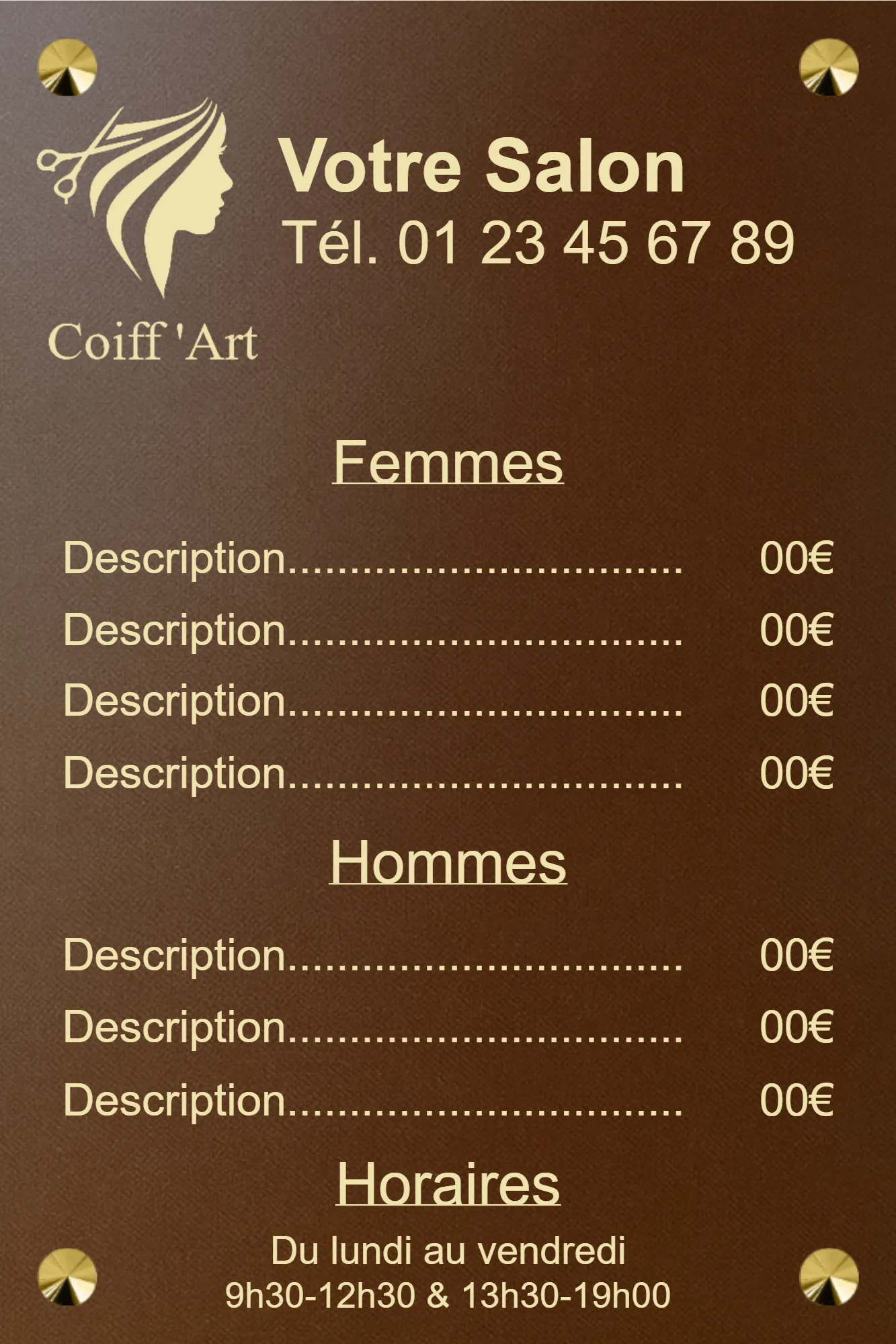 Panneau horaire d'ouverture - Plaque personnalisée - en RAL Effet Rouille